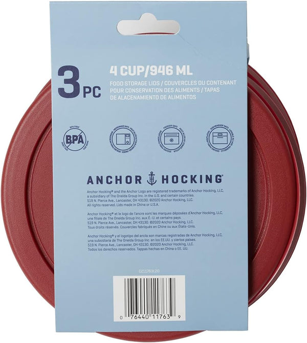 Replacement Lids for Glass Food Storage, 4 Cup Round, Set of 3 (Also Compatible with Pyrex Glass Food Storage)3