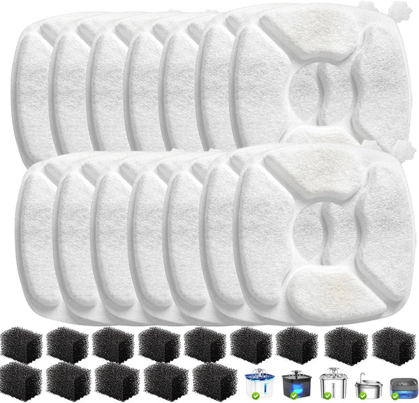 32 Pcs Cat Water Fountain Replacement Filters-16 Pack Cat Fountain Filters with 16 Pack Sponges, Enhanced Compatibility Pet Fountain Filter Fit for 95Oz/2.8L 135Oz/4L 67Oz/2L Pet Drinking Fountain9