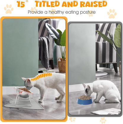 Elevated Cat Bowls, 2 Pack Raised Cat Food Water Bowls with Non-Slip Placemat, 15° Tilted Stand anti Vomiting Stainless Steel Pet Food Feeding Dishes Plate for Cats Kitten Puppies Dogs Small Animals3