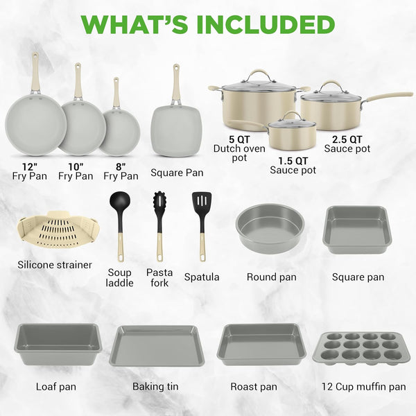 20 Pc Cookware Set Non Stick with Baking Pans, Pots and Pans | Complete Cookware Set Includes Fry Pans, Sauce Pots, Utensils, Cool Touch Handles, Induction Ready, PFOA & Pfos-Free, Durable6