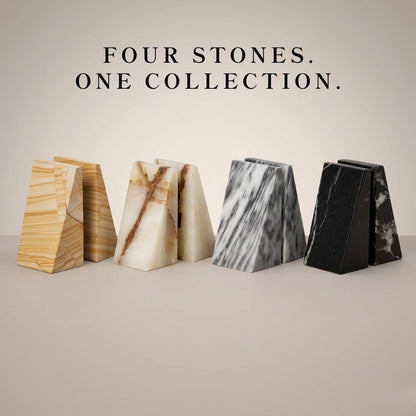 White Triangular Onyx Marble Bookends - Heavy-Duty Wedge Design, Modern Office and Bookshelf Organizer8
