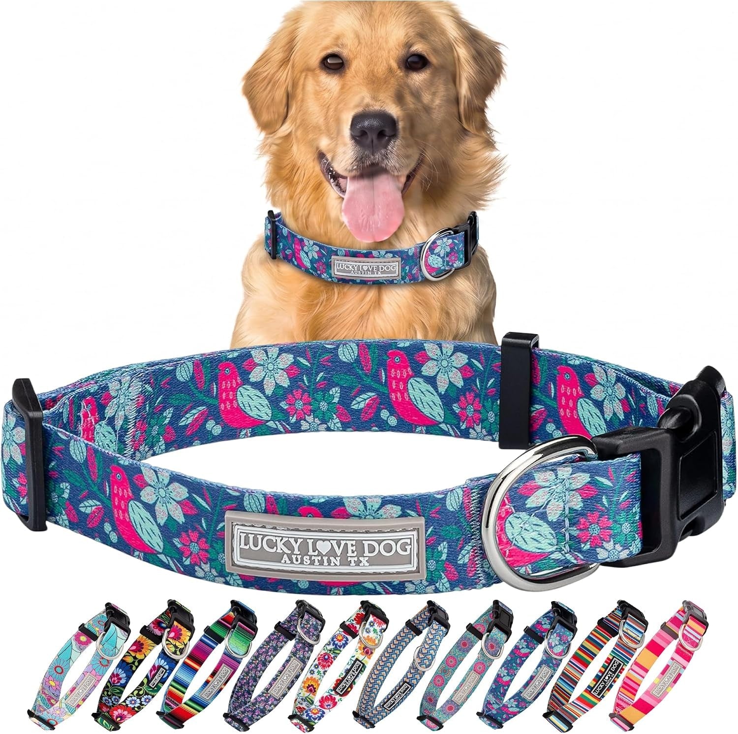 lucky-love-dog-easy-click-buckle-dog-collar-with-leash-set-combo-durable-comfortable-for-male-female-dogs-pet-collar-for-medium-dogs-secure-fit-blackbird-combo-medium