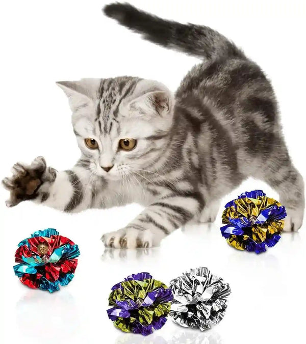 Sungrow Cat Crinkle Balls, Shiny, Mylar Crinkler, Stress-Relief Toy for Kittens, Interactive & Engaging, Keeps Grown-Up Cats Active, Encourages Multi-Cat Play, Provides Endless Entertainment, 6 Pcs10