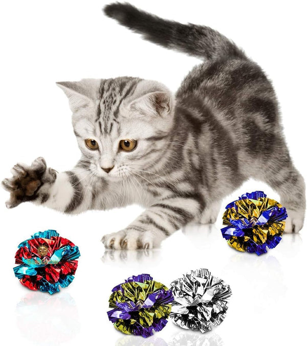 Sungrow Cat Crinkle Balls, Shiny, Mylar Crinkler, Stress-Relief Toy for Kittens, Interactive & Engaging, Keeps Grown-Up Cats Active, Encourages Multi-Cat Play, Provides Endless Entertainment, 6 Pcs10