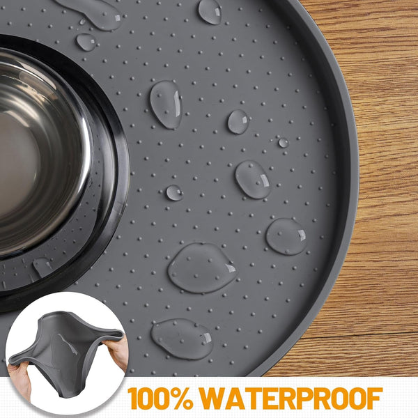 Hubulk 100% Waterproof Silicone Pet Feeding Mat with Raised Edge for Food and Water, Dog Bowl Mats, Cat Bowls Placemat with High Lip Protects Floor for Cats and Dogs (Gray, 19" L X 12" W)4