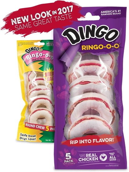Dingo Ringo Rawhide Dog Treats Made with Real Chicken, 5 Count | Long-Lasting Rawhide with Real Chicken Provides Protein, Natural Chewing Action Promotes Clean Teeth, for Adult Dogs3