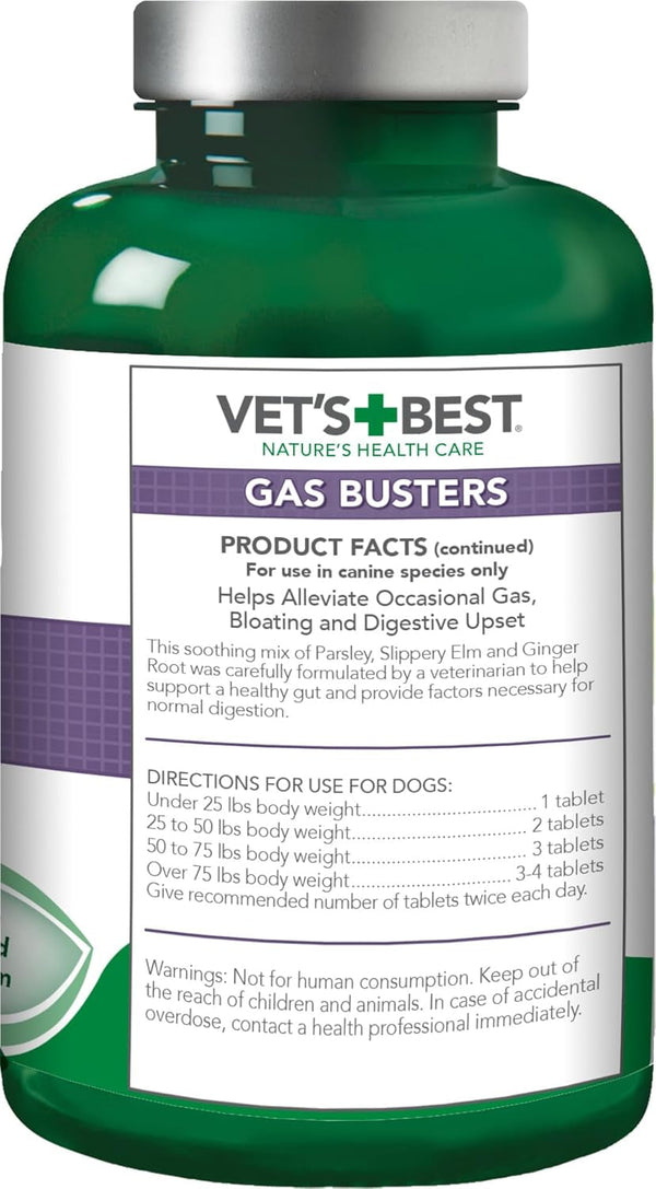 Vet'S Best Gas Busters Digestive Support Tablets for Dogs, 90 Count | Helps Relieve Gas, Bloating & Constipation, Supports Healthy Digestion, Chewable Daily Digestive Aid for Dogs9