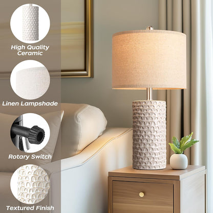 23" Modern Ceramic Table Lamp Set of 2, Table Lamps for Living Room, Rustic Farmhouse Bedside Lamps Nightstand Lamp for Bedroom, White Desk Lamp for End Table Home Decor Beige4
