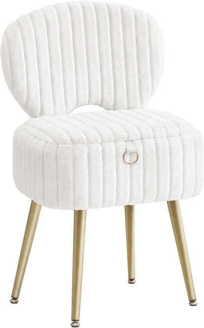 SONGMICS Vanity Chair, Makeup Stool with Folding Backrest | Plush Padded Dressing Table Stool, 17.1 X 13 X 32.1 Inch, for Bedroom, Dressing Room, Black, GLAMOR Collection ULOM532WD011
