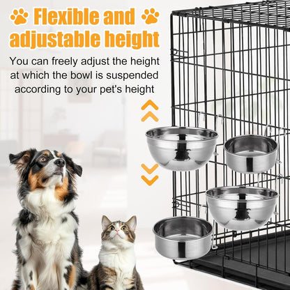 Zhehao 4 Pack Hanging Dog Water and Food Bowls for Kennel Cage, No Spill Dog Crate Water Bowl, Stainless Steel Bowls Dish for Dogs Crate Cage Accessories (35Oz & 50Oz & 65Oz)5