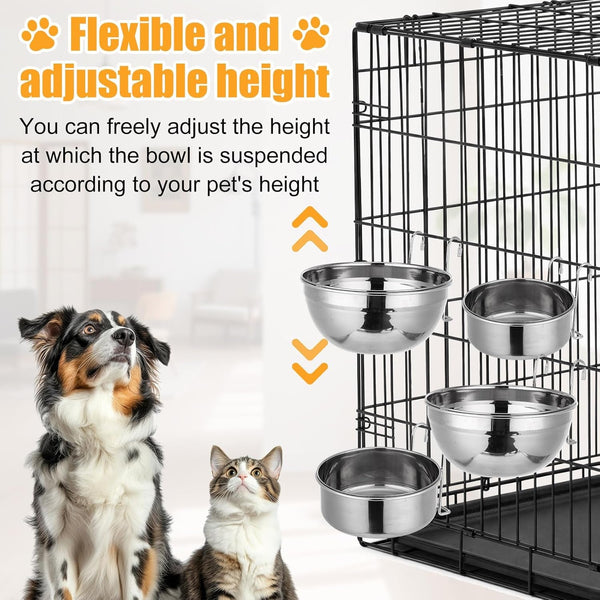 Zhehao 4 Pack Hanging Dog Water and Food Bowls for Kennel Cage, No Spill Dog Crate Water Bowl, Stainless Steel Bowls Dish for Dogs Crate Cage Accessories (35Oz & 50Oz & 65Oz)5
