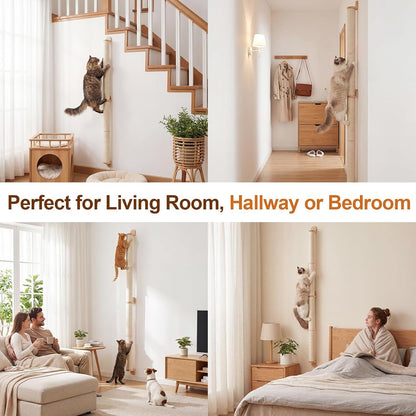 84" Tall Wall Mounted Cat Scratcher Post, Cat Wall Shelves Furniture, 6 Pcs 14 Inch Sisal Climbing Poles with 5 Brackets, Kitten Modular Scratch Tower, Space Saving Pet Supplies6