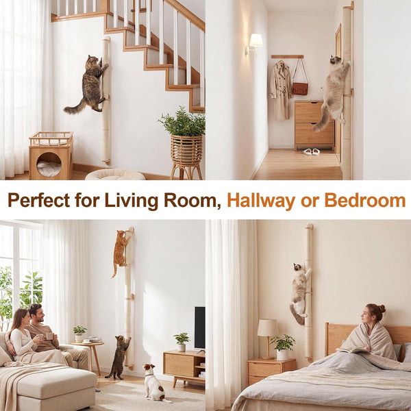 84" Tall Wall Mounted Cat Scratcher Post, Cat Wall Shelves Furniture, 6 Pcs 14 Inch Sisal Climbing Poles with 5 Brackets, Kitten Modular Scratch Tower, Space Saving Pet Supplies6