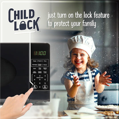 Modern Retro Countertop Microwave Oven - 700-Watt - 0.7 Cu Ft - 12 Pre-Programmed Cooking Settings - Digital Clock - Kitchen Appliances - Black4