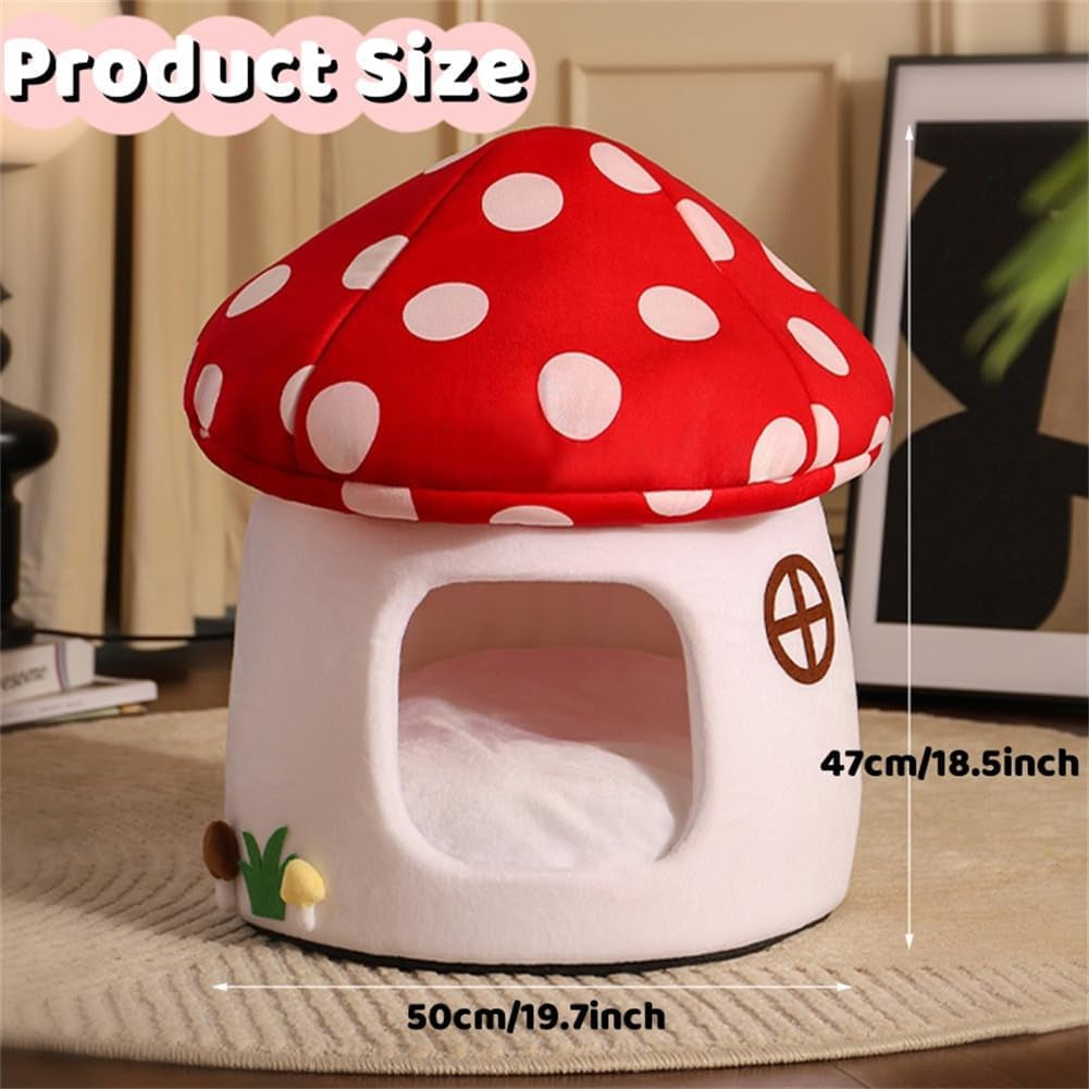 lyfjmus-mushroom-cat-bed-for-indoor-cats-mushroom-cow-shape-cat-cave-bed-cat-tent-with-removable-washable-cushion-pillow-cat-house-bed-for-cats-small-dogs