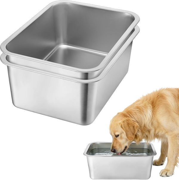 2 Pcs 4 Gallons Extra Large Dog Water Bowl - Durable Reusable Stainless Steel Dog Bowl, High Capacity Water and Food Bowls for Household with Multiple Large Dogs Indoor Outdoor1