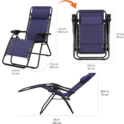 Zero Gravity Lounge Chair with Pillow, Foldable Outdoor Reclining Chair for Patio and Beach, Weather-Resistant Textilene, 300 Lb Capacity, 26", Navy Blue3