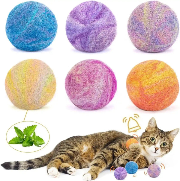 Retro Shaw Catnip Balls with Bell inside - 6 Pcs Interactive Catnip & Silvervine Cat Toys, Durable Wool Balls for Indoor Cats, Kitten Teething Toys, Natural Catnip Toys for Bored Cats1