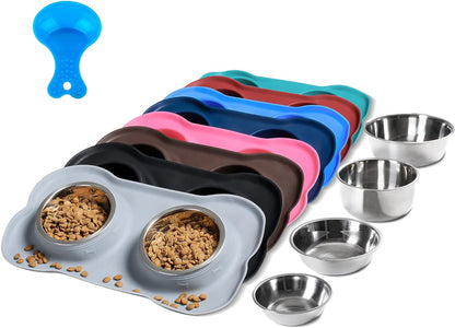 Hubulk Pet Dog Bowls 2 Stainless Steel Dog Bowl with No Spill Non-Skid Silicone Mat + Pet Food Scoop Water and Food Feeder Bowls for Feeding Small Medium Large Dogs Cats Puppies (S, Pink)15