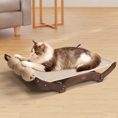 3 in 1 Sisal Cat Scratcher Bed, Solid Pine Cat Scratcher with Balls,Natural | Extra Large Cat Scratching Post with Hammock, Cat Scratcher for Scratch & Play & Rest, Cat Furniture for Indoor Cats, Kitten9