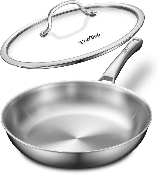 Stainless Steel Pan, 12 Inch with Lid Stainless Steel Frying Pan, Non Toxic Tri-Ply Skillet, PFOA&PTFE Free, Oven and Dishwasher Safe, Induction Compatible1
