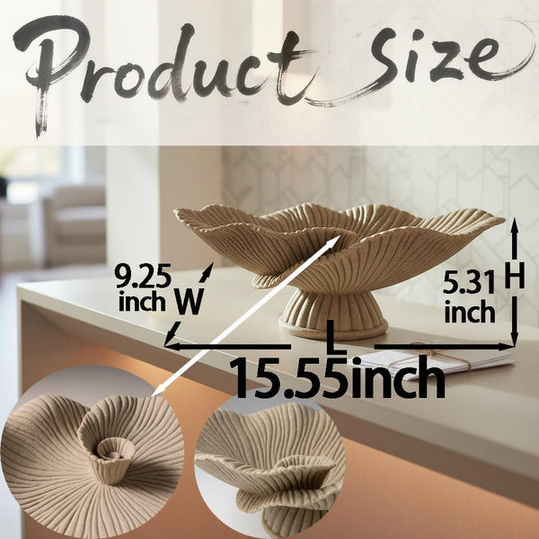 Large Decorative Bowl Decor, Decorative Bowls for Modern Home Decor,Stylish Key Bowl for Entry Table,Decorative Fruit Bowls for Kitchen Counter (15.55" Beige)3