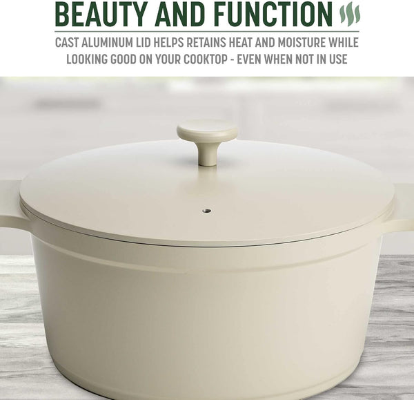 All-In-One Pot, Multilayer Nonstick, High Performance Cast Dutch Oven with Matching Lid, Roasting Rack and Turner, Made without PFOA, Dishwasher Safe Cookware, 4.7-Quart, Linen8