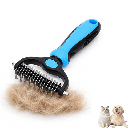 Dematting Comb for Dogs and Cats, Undercoat Pet Brush for Long Hair, Deshedding Brush for Dog Removes Tangles Knots and Loose Fur, 2-In-1 Double Tooth Comb Undercoat Rake Dog Brush1