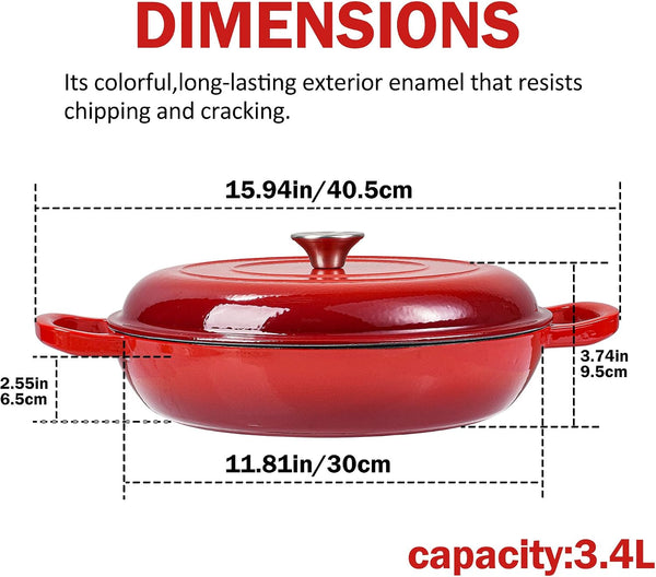3.5 Quart Enamel Cast Iron Dutch Oven Pot with Lid – Enameled Cookware for Baking, Roasting, and Braising – Durable Cast Iron Pot for Stove Top and Oven Use3