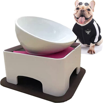 Bulldog Bowl Anti-Slip Dog Cat Dish Detachable Rubber Dog Bowl Pet Sterile Tilted Pet Feeder Slope Base ，Pink：2 Cups12