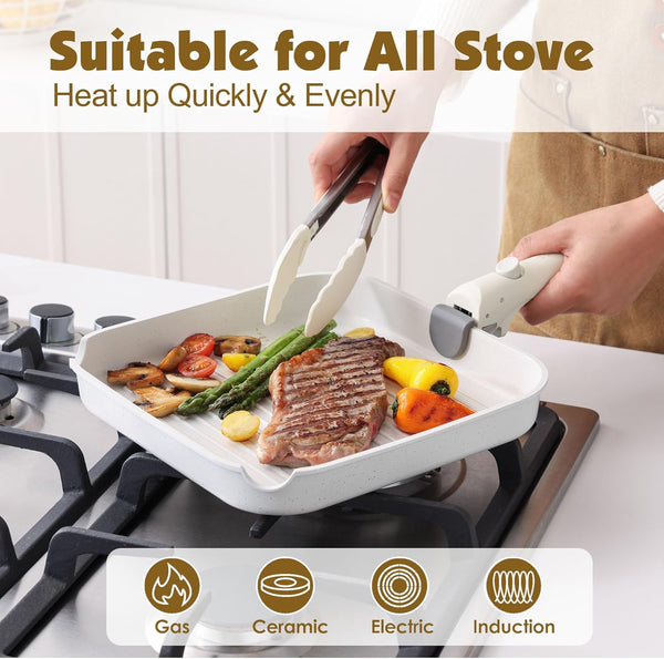17 Piece Nonstick Detachable Handle Pots and Pans Set White | Removable Handle Cookware Set, Induction Cookware Set with Removable Handle, Healthy Non Stick for RV, Dishwasher ＆ Oven Safe6