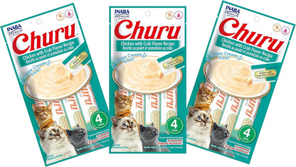 INABA Churu Cat Treats, Grain-Free, Lickable, Squeezable Creamy Purée Cat Treat/Topper with Vitamin E & Taurine, 0.5 Ounces Each Tube, 4 Tubes, Tuna with Salmon Recipe13