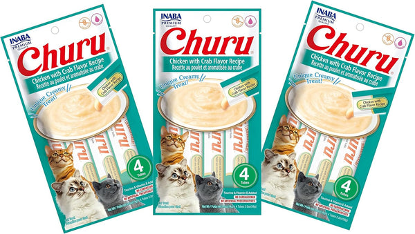 INABA Churu Cat Treats, Grain-Free, Lickable, Squeezable Creamy Purée Cat Treat/Topper with Vitamin E & Taurine, 0.5 Ounces Each Tube, 4 Tubes, Tuna with Salmon Recipe13