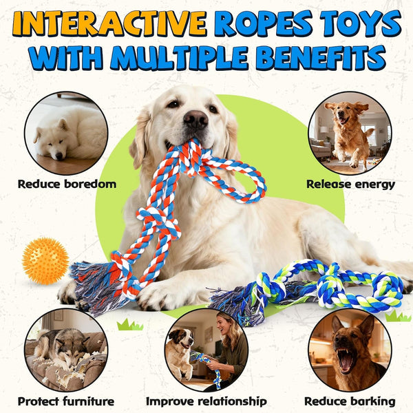 Tough Dog Toys for Aggressive Chewers – 3 Pack Tough Chew Toys for Large Dogs, Strong Rope Toys Ideal for Tug-Of-War & Teeth Cleaning7