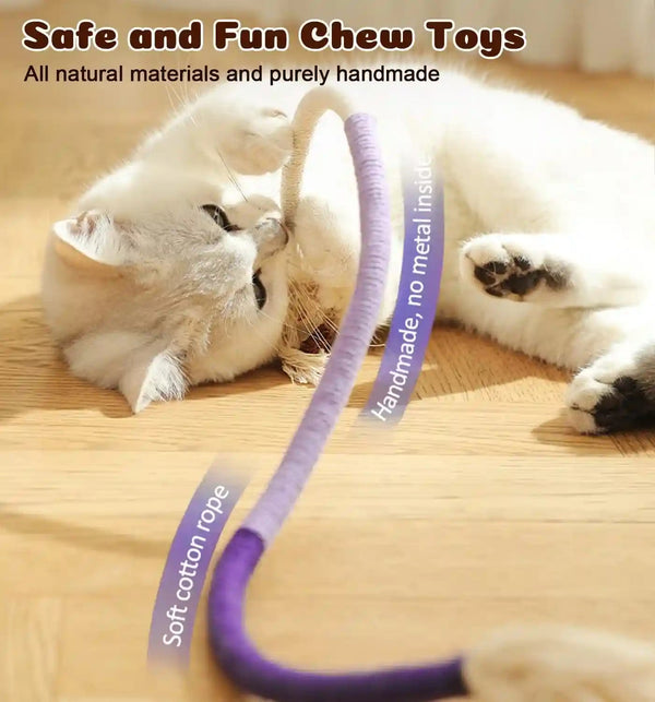 Cat Chew Ropes 4Pcs, Safe Cat Chew Toys for Indoor Cats with Catnip | with Gall Fruit,Safe Teeth Cleaning Chew Toys,Interactive Kitten Nip Toys for All Breeds,19.5 Inches,Boredom Buster3
