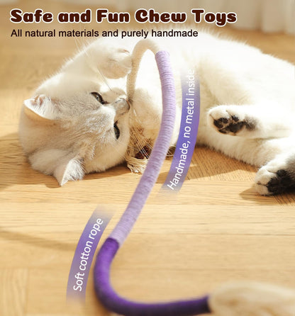 Cat Chew Ropes 4Pcs, Safe Cat Chew Toys for Indoor Cats with Catnip | with Gall Fruit,Safe Teeth Cleaning Chew Toys,Interactive Kitten Nip Toys for All Breeds,19.5 Inches,Boredom Buster3