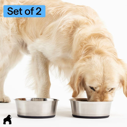 GORILLA GRIP Dog Bowls, Food Grade 304 Stainless Steel, Holds 2 US Cups Each (16 Fl Oz) Food and Water Bowl for Feeding Dogs and Cats, Dishwasher Safe, Rust Resistant BPA Free Rubber Base, 2 Set Black8