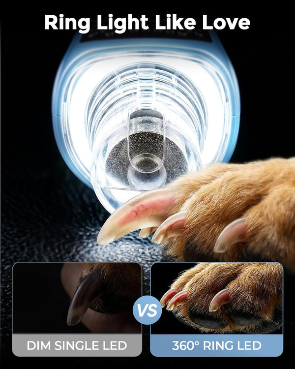 7-Speed Dog & Cat Nail Grinder with Light - Ring LED Safe to Avoid Overcut, Quiet Low Vibration & Powerful Fast, Cordless Rechargeable Toenail Trimmer for Small & Large Puppy & Breeds Paws(Blue)3