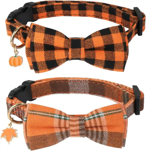 2 Pack Christmas Dog Collar with Bow Tie, Classic Plaid Red Green Dog Collars with Removable Bowtie Christmas Collars for Large Dogs Pets (Large)5