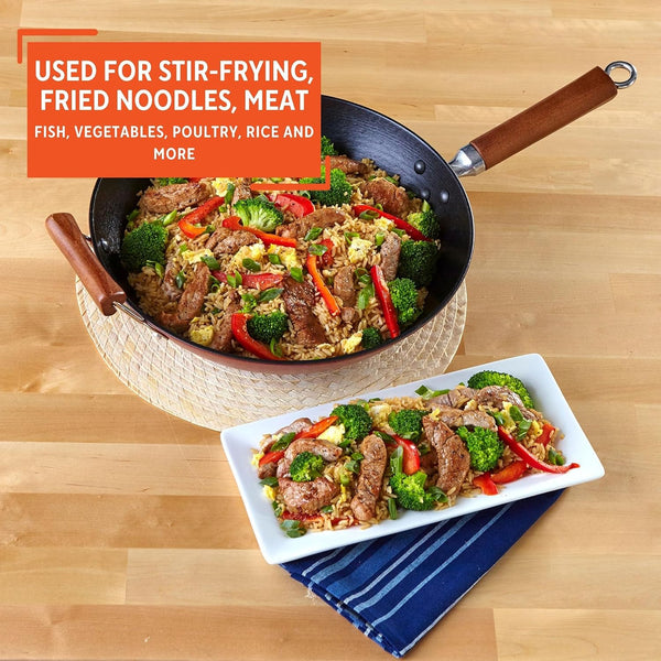 USA GKG-61021 Light Cast Iron Wok, 14", Red Handles | Ideal for Stir-Frying and Deep Frying, Great for Everyday Cooking6