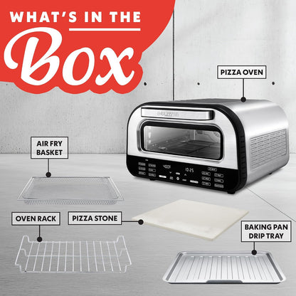 Electric Indoor Pizza Oven – Countertop Air Fryer Toaster Oven Combo with 6 Pizza Presets, 7 Cooking Functions, Air Fry, Broil & Bake, Includes Cordierite Pizza Stone, Stainless Steel6
