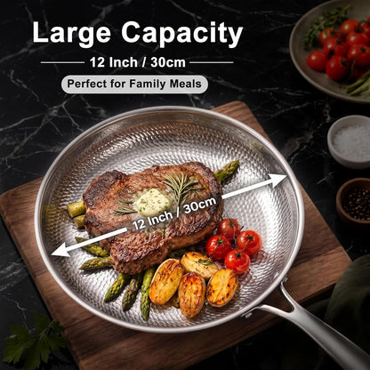 Titanium Pans for Cooking, 12-Inch Titanium Frying Pan with Lid, Non-Toxic Hammered Skillet, PFAS/PFOA/PTFE Free, Induction Compatible, Oven Safe, Dishwasher Safe7