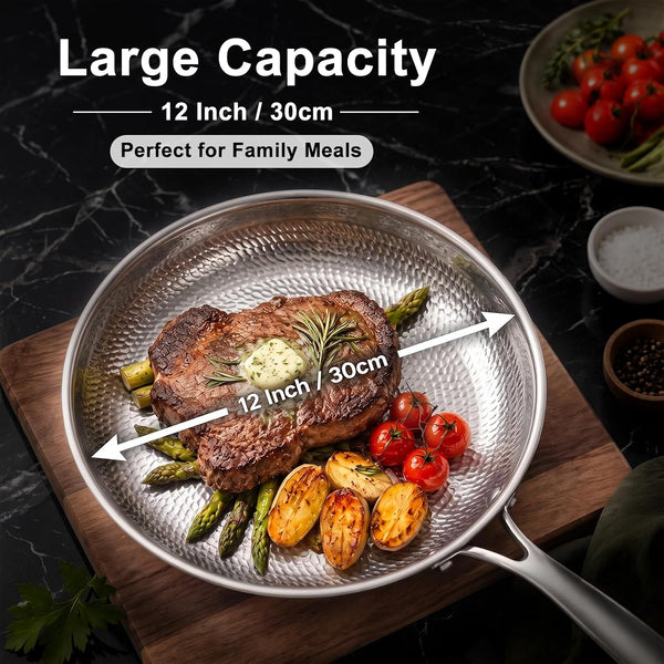 Titanium Pans for Cooking, 12-Inch Titanium Frying Pan with Lid, Non-Toxic Hammered Skillet, PFAS/PFOA/PTFE Free, Induction Compatible, Oven Safe, Dishwasher Safe7