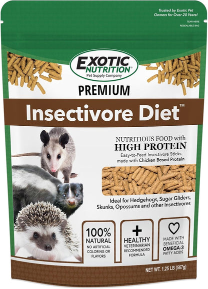 Premium Insectivore Diet (1.25Lb) - Healthy Nutritious Chicken Based High Protein Pellet Diet - for Sugar Gliders, Hedgehogs, Opossums, Skunks & Other Insectivores1