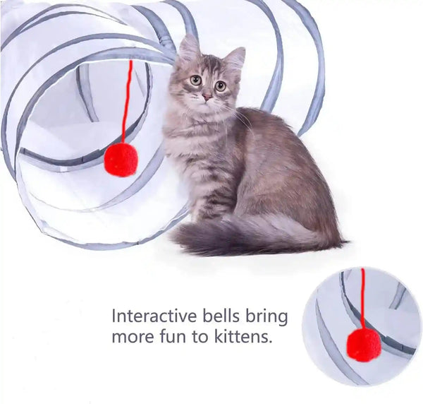 Cat Tunnel, Collapsible Tube with 1 Play Ball Toys, 3 Ways Tunnels for Indoor Cats, Puppy, Kitty, Kitten, Rabbit (White and Gray)5