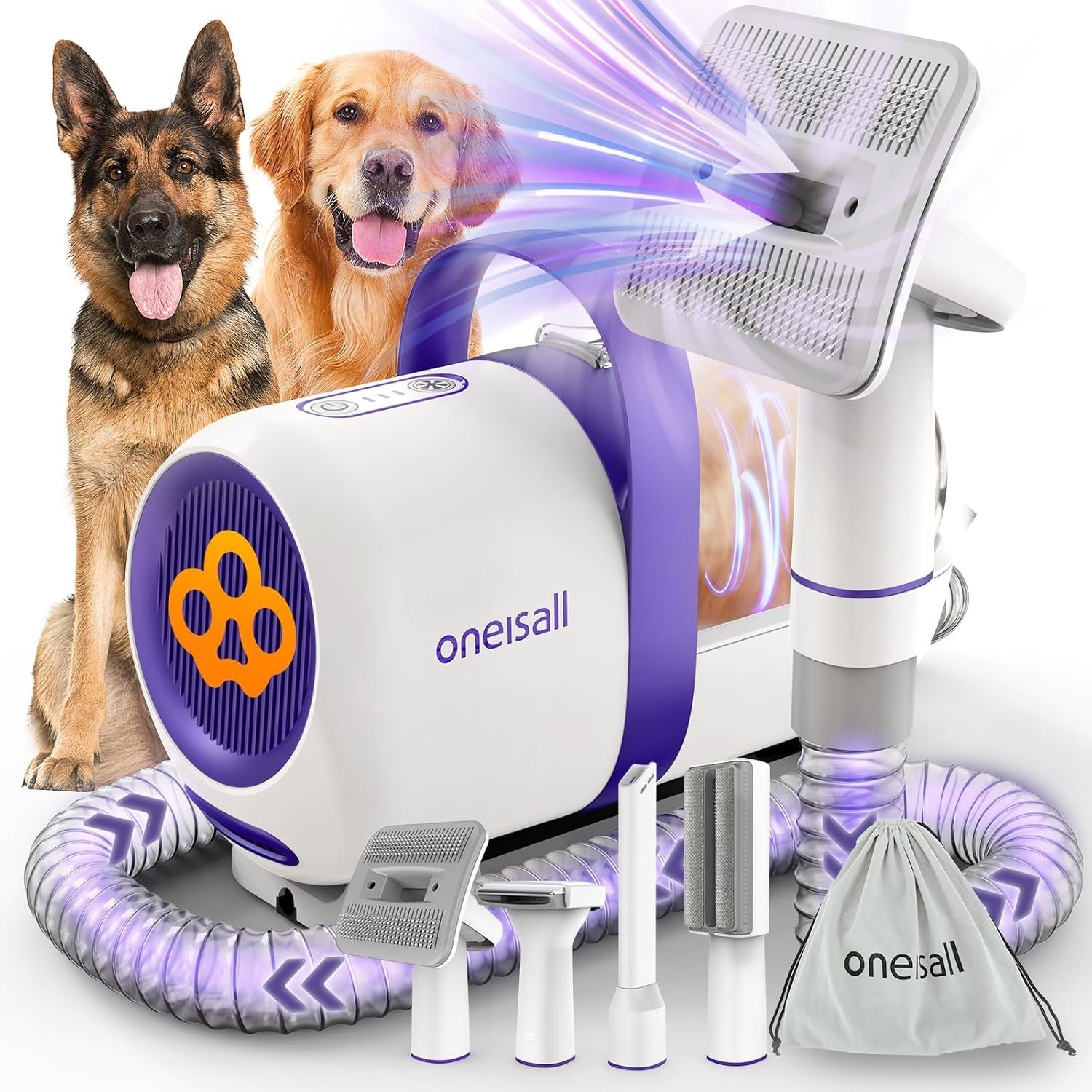oneisall-dog-hair-vacuum-shedding-grooming-brush-kits-for-pet-thick-coats-15000pa-3-suction-low-noise-1-5l-dust-cup-5-in-1-kitsgrooming-deshedding-cleaning-brush-remover-roller-crevice-tool-lm5