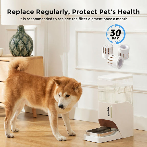 ZOMISIA 11L Dog Water Bowl Dispenser & Maifan Stone Filter Replacement 3Pcs6