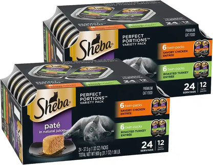 Sheba Perfect Portions Pate Wet Cat Food, Seafood Variety, 2.6 Oz, 24 Ct | Grain-Free, Made in USA, Sustainable Salmon, Signature Seafood & Whitefish Tuna, No Artificial Flavors, Twin-Pack Trays13