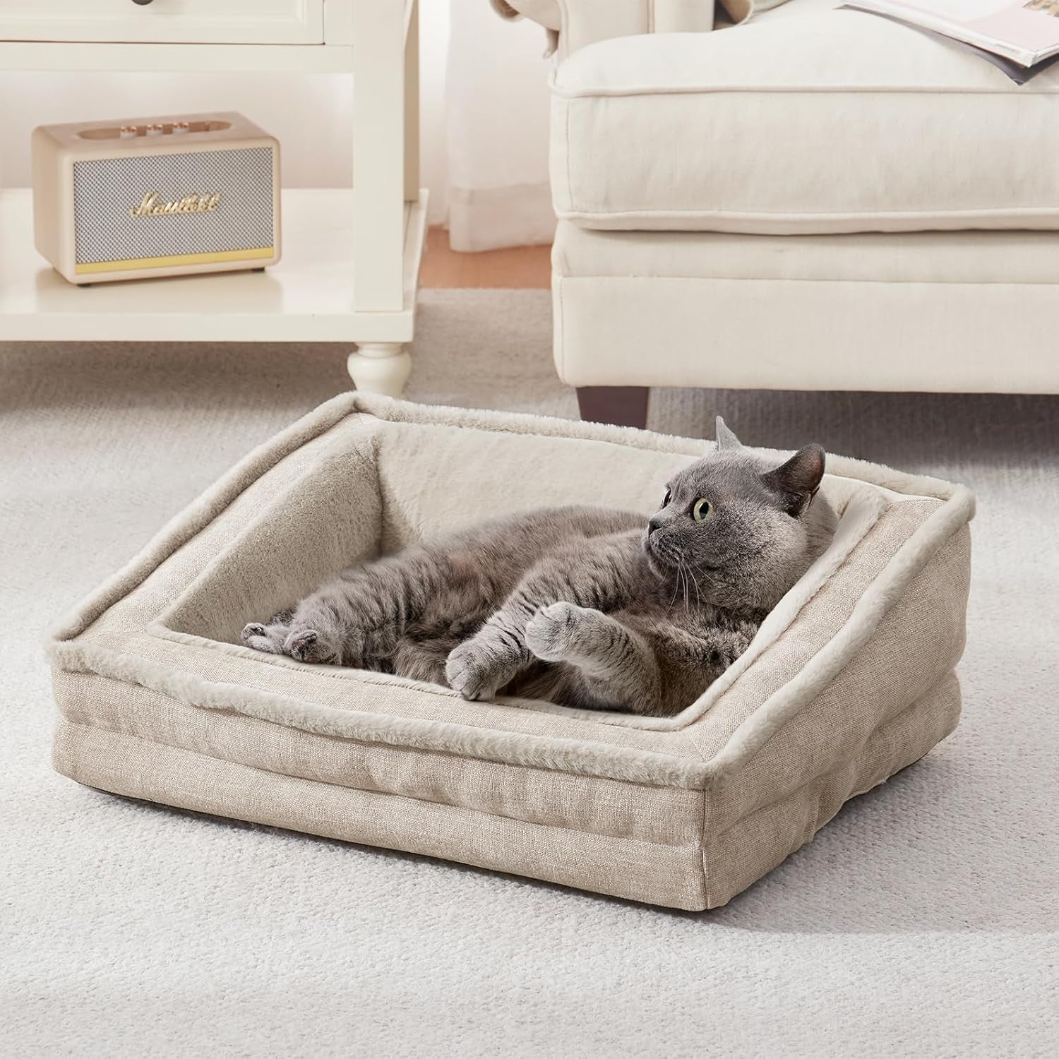 laojin-balhen-cat-couch-for-pets-washable-cat-beds-for-indoor-cats-super-soft-plush-supportive-dog-couch-bed-for-puppy-and-kitten-with-anti-slip-bottom-24inch-beige