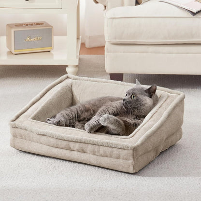Laojin Balhen Cat Couch for Pets, Washable Cat Beds for Indoor Cats, Super Soft Plush Supportive Dog Couch Bed for Puppy and Kitten with Anti-Slip Bottom, 24Inch, Beige1